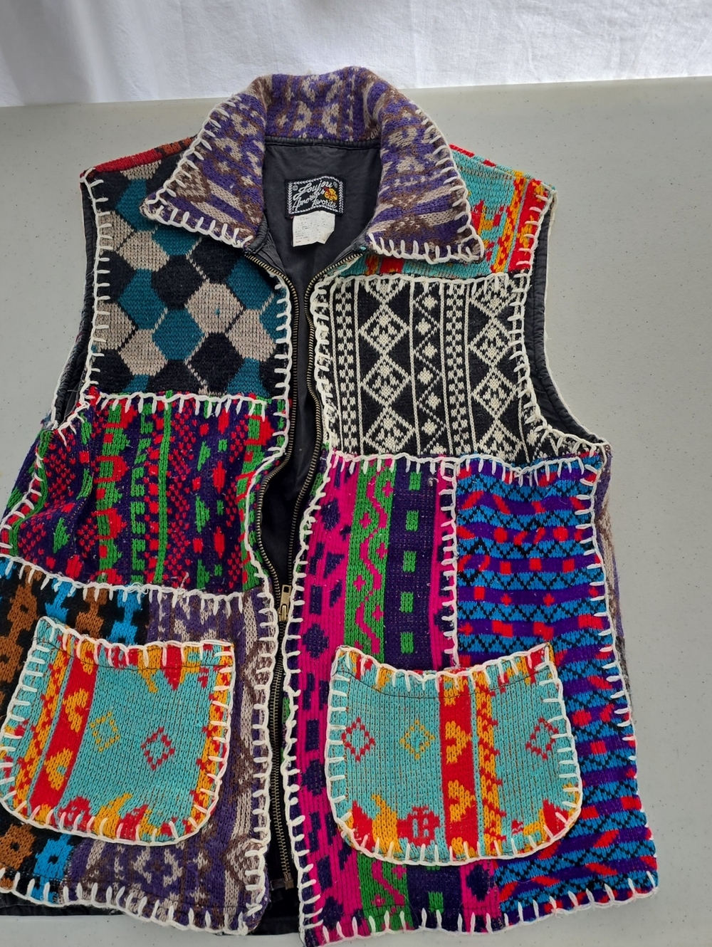 Source Unknown Multicolor Patchwork Knit Vest